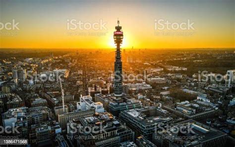 Aerial View Of Bt Tower In London At Sunset Stock Photo Download