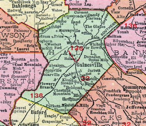 Hall County Georgia 1911 Map Rand Mcnally Gainesville Flowery