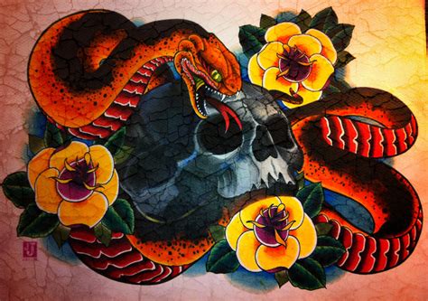 Skull And Snake And Roses 1 By Jerrrroen On Deviantart