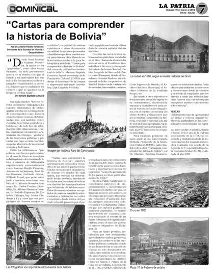 “cartas Para Comprender La Historia De Bolivia” Periódico La Patria Oruro Bolivia