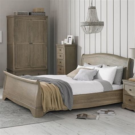 This contemporary bed features a … Contemporary Wooden Grey Washed Oak Sleigh Super King Size Bed - High-End Luxury Chic Elegant ...