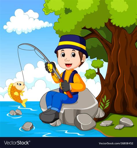 Cartoon Boy Fishing Royalty Free Vector Image Vectorstock