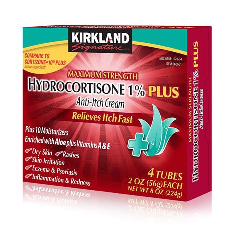 Hydrocortisone Cream 1 Aloe Four Tubes Kirkland Signature