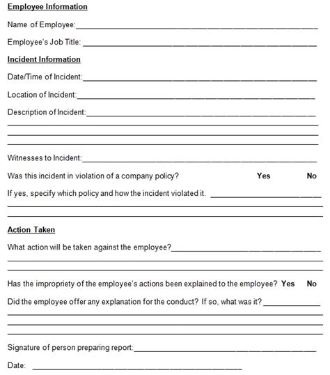 Free Printable Employee Write Up Forms Word Pdf Best Collections