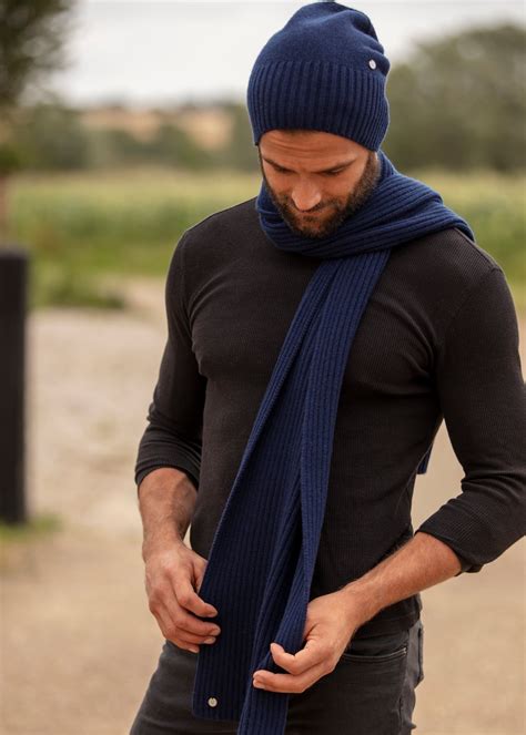 Mens Cashmere Scarf Luxury Ribbed Cashmere Scarf