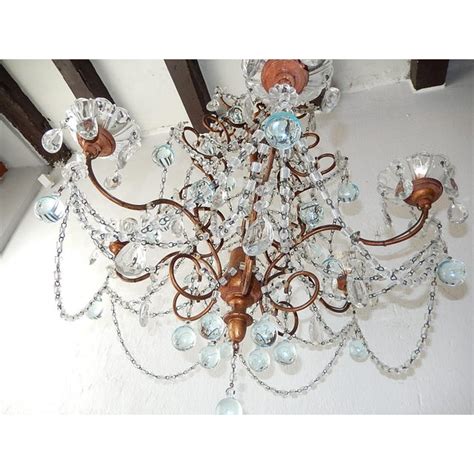 French Murano Ice Blue Balls And Crystal Swags Chandelier Circa 1920