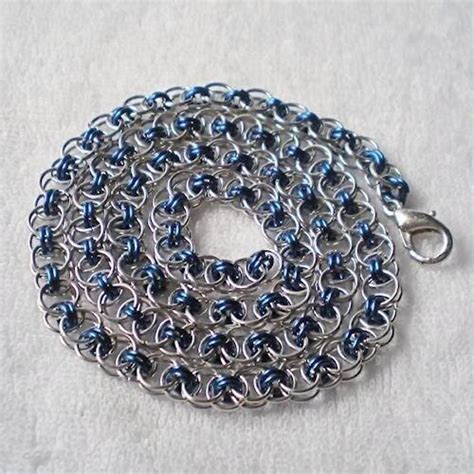 Silver And Blue Chainmaille Helm Weave Necklace Selling Jewelry Woven