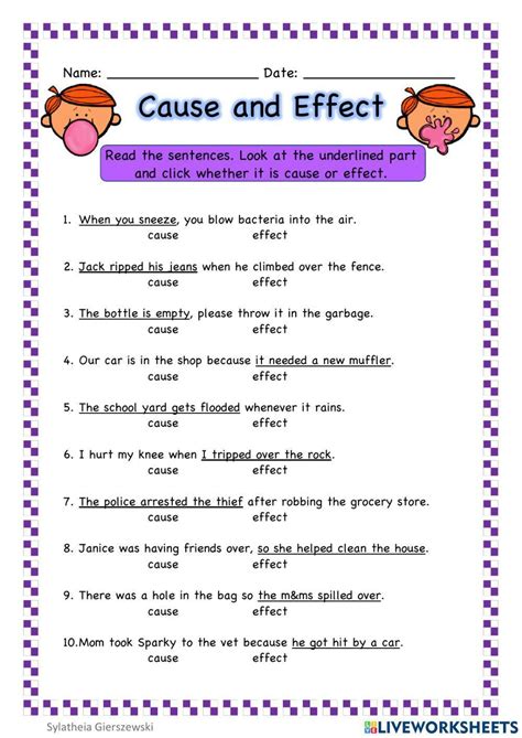 Cause And Effect Interactive Exercise For 3 Live Worksheets