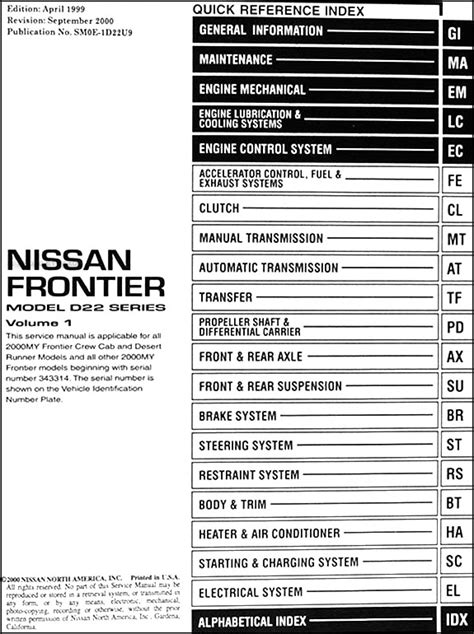 Nissan frontier fuse box diagram reading industrial wiring. 2000 Nissan Frontier Pickup Repair Shop Manual Set Original