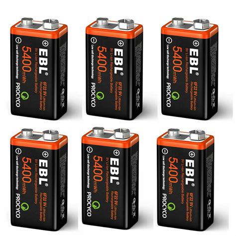 ebl usb rechargeable 9v lithium batteries 5400mwh long lasting 9 volt li ion batteries 6 pack