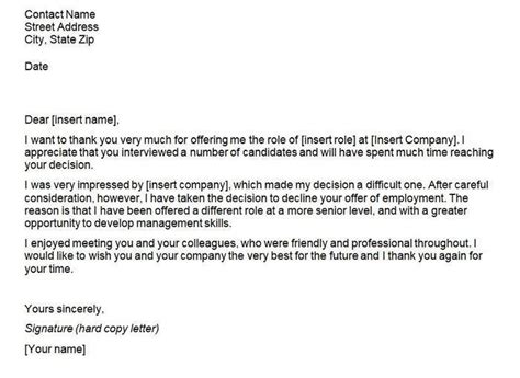 Sample Letter Of Decline Job Offer For Your Needs Letter Template