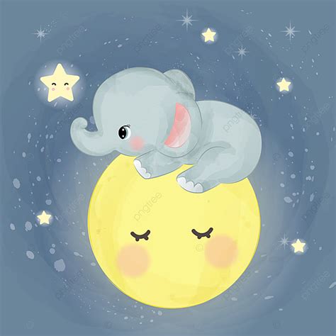 Cute Baby Elephant Vector Png Images Cute Baby Elephant And The Moon