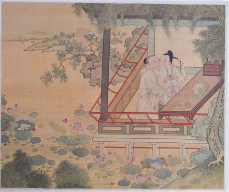 A Fine 18th Century Chinese Erotic Watercolour Painting Qianlong Depicting Scenes Of A Sexual Na