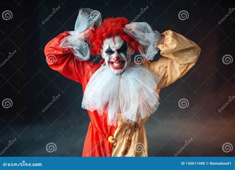 Scary Bloody Clown Tears His Hair Jerk In Anger Stock Photo Image Of