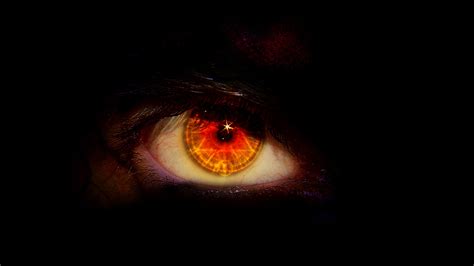 Closeup View Of Evil Eye Red Yellow Pupil In Black Background Hd Evil