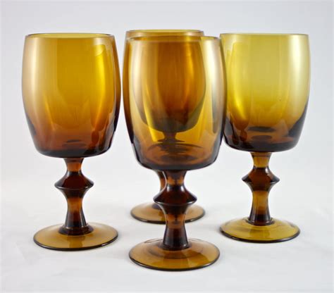 Vintage Stemmed Amber Glassesamber Glass Winecordial Goblets