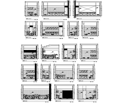Small Kitchen All Sided Sectional Drawing Details With Furniture Dwg