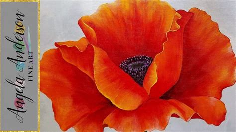 Red Poppy Acrylic Painting Angela Anderson Tutorial Flower