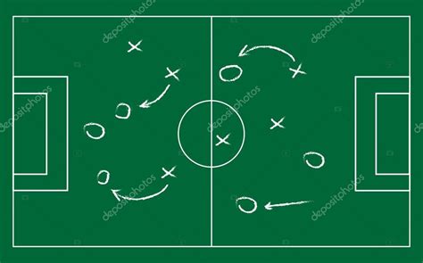 Realistic Blackboard Drawing A Soccer Or Football Game Strategy Vector