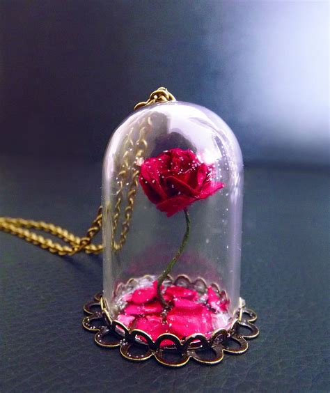 Beauty And The Beast Rose Rose Vial Necklace Snowglobe