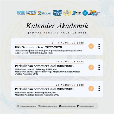 Kalender Akademik Jadwal Penting Agustus 2022 Fakultas Psikologi