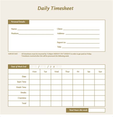 15 Sample Daily Timesheet Templates To Download Sample Templates