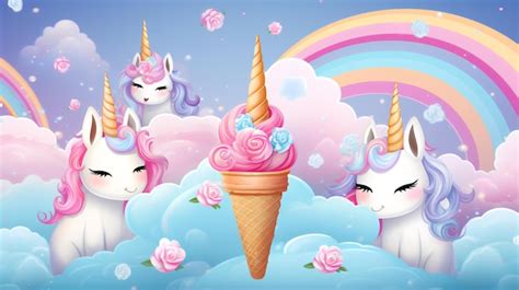 Premium Ai Image Cute Ice Cream Unicorn Background