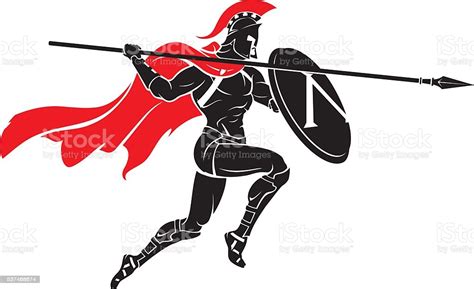 Spartan Warrior Leap Spear Attack Stock Illustration Download Image