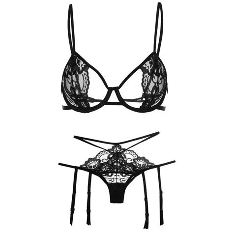 billionm lace bra seducive lingerie garter set sexy push up underwire open cup bra underwear