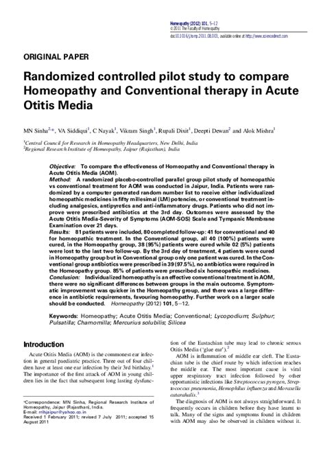 Pdf Randomized Controlled Pilot Study To Compare Homeopathy And