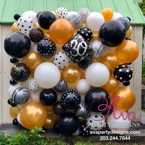 Black White And Gold Organic Balloon Wall Outdoor Balloon Wall