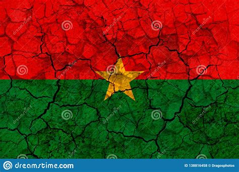 Burkina Faso Country Flag Painted On A Cracked Grungy Wall Stock
