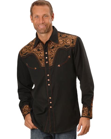 Scully Mens Copper Embroidered Gunfighter Long Sleeve Snap Western