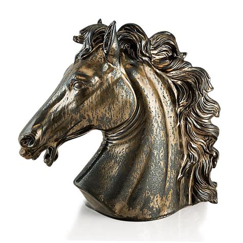 Ceramic Large Horse Head Statue With Burnished Bronze Finish Head