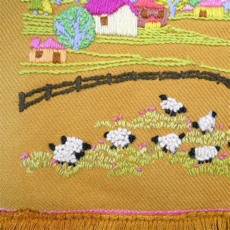 Vintage Crewel Pillow Retro Embroidery Home Decor Granny Etsy