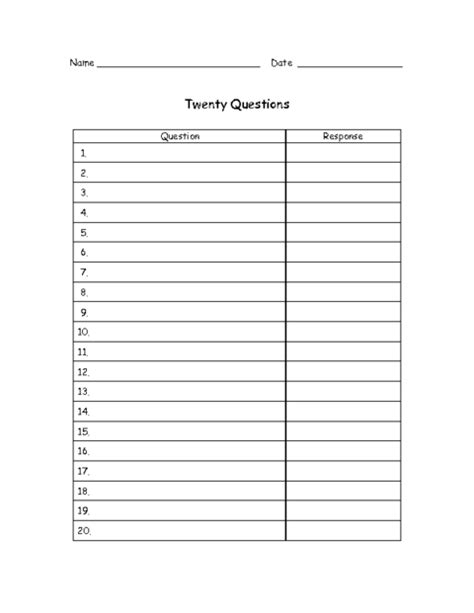 20 Questions Template Education World