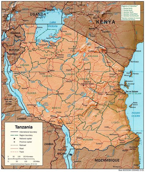 Detailed Relief And Political Map Of Tanzania Tanzania Detailed Relief