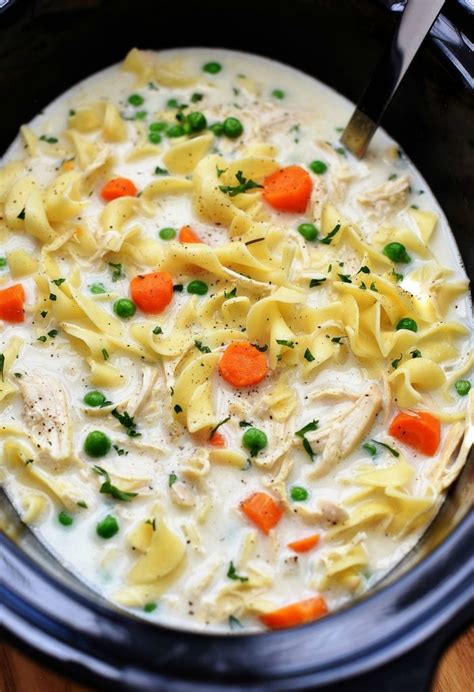 8 oz wide egg noodles, cooked 1 tb butter 2 tb chopped parsley 6 c creamed chicken*. Slow Cooker Creamy Chicken Noodle Soup - Life In The Lofthouse