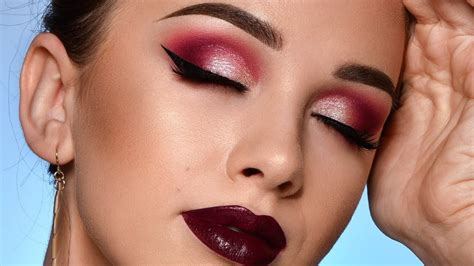 Burgundy Fall Makeup Tutorial Sparkly Smokey Eye And Dark Lips