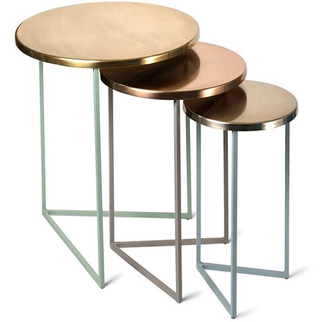 Metallic Round Nesting Tables Set Of Three Steel Furniture Sofa