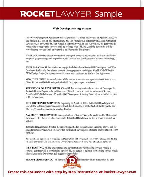 Website Development Agreement Web Development Contract Template With