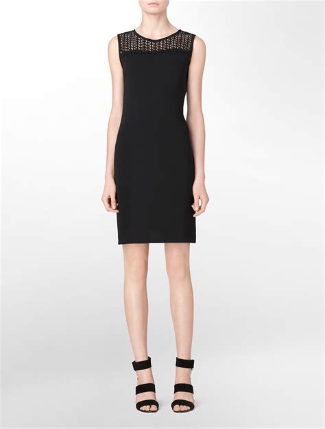 Lyst Calvin Klein White Label Lace Accent Sleeveless Sheath Dress In Black
