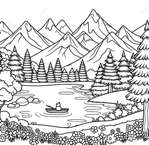 Mountains Coloring Page Vector Background Mountain Landscape