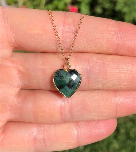 Emerald Necklace Crystal Heart Necklace May Birthstone Etsy