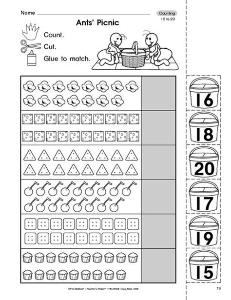 Cuenta Corta Y Pega Asociación Numero Cantidad Preescolar Matem