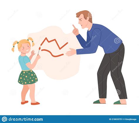 Annoyed Dad Scolding His Daughter For Drawing On The Wall Vector