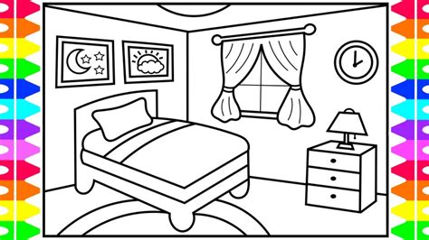 How To Draw A Bedroom Step By Step For Kids 💚💜bedroom Drawing Bedroom