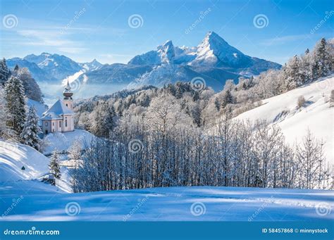 Winter Landscape In The Bavarian Alps With Church Bavaria Germany