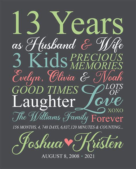 13th Anniversary Personalized Ts For Wife Husband Etsy 13th