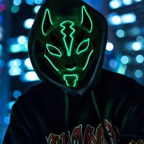 2021 men women halloween horror fox neon mask el wire led light up full cat face cosplay costume